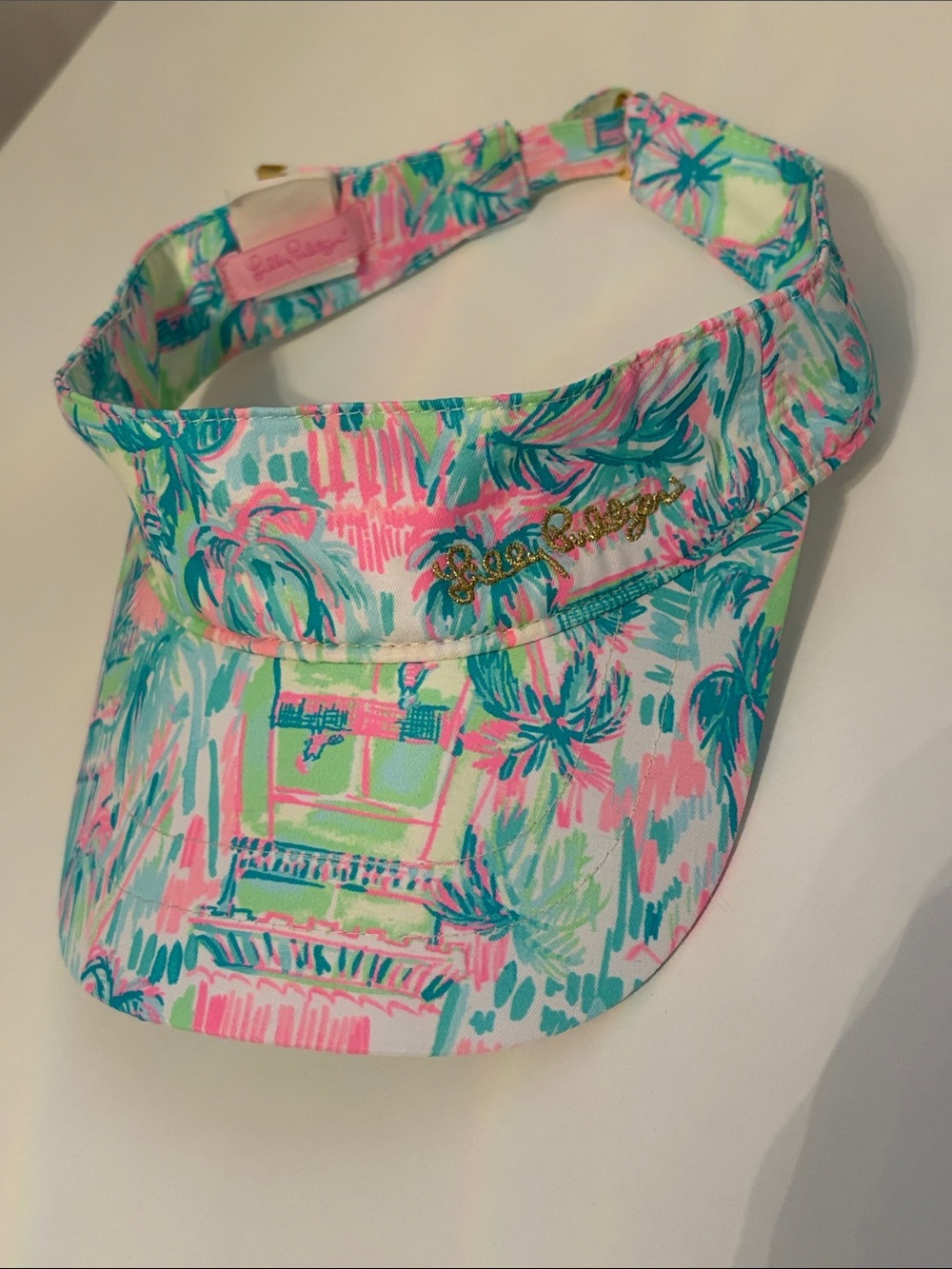 EUCLilly Pulitzer Pink Aqua Palm Print Visor